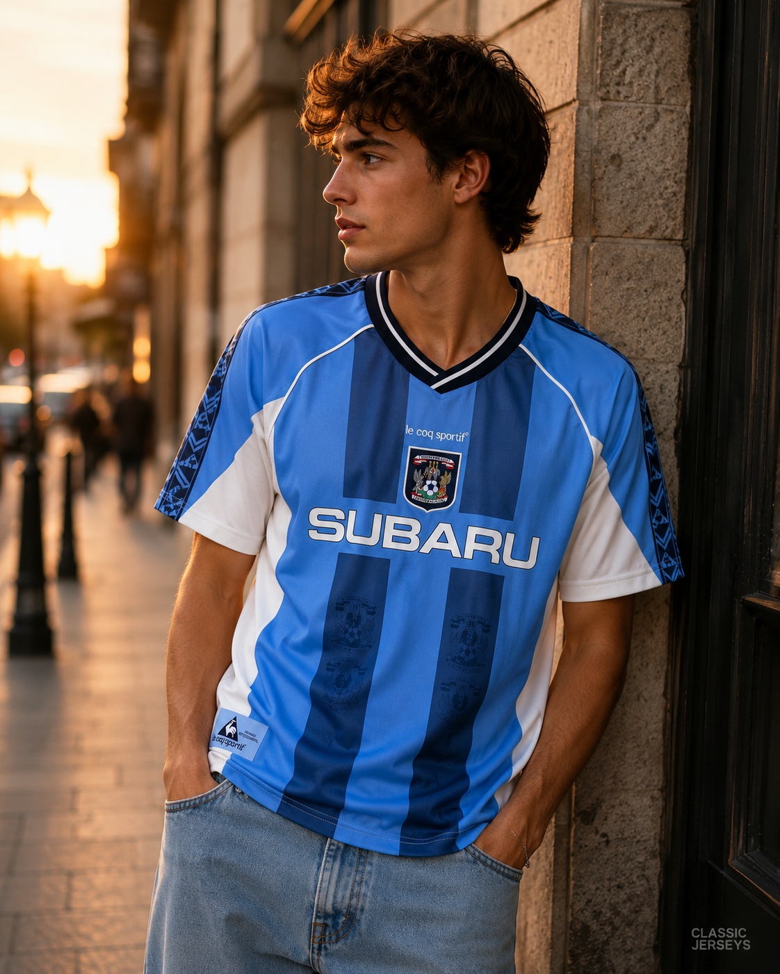 Coventry City Retro Sky Blue & Navy Stripe Home Soccer Jersey 1995–1997