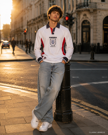 England Retro Long Sleeve Home Soccer Jersey 1998