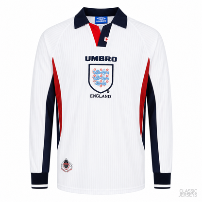 England Retro Long Sleeve Home Soccer Jersey 1998